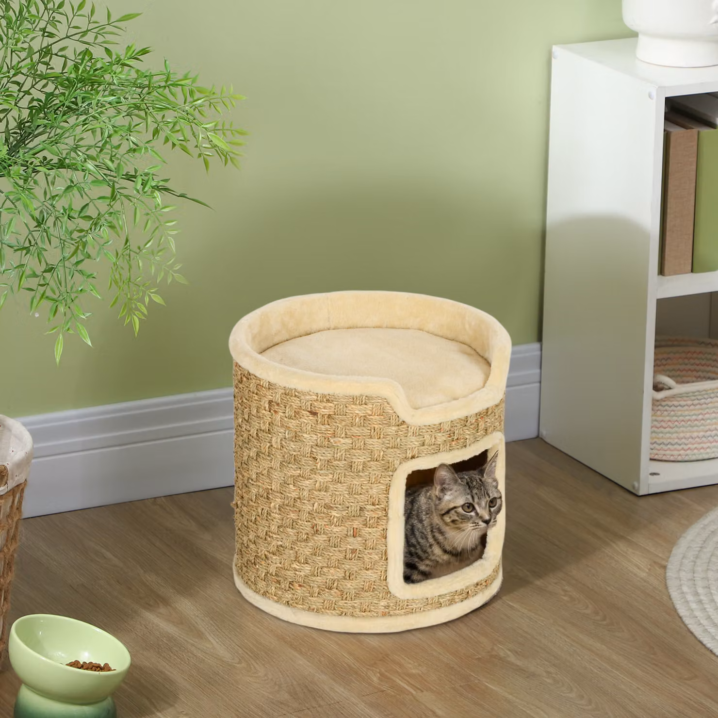 Albero tiragraffi PawHut per gatti a 2 livelli con nicchia e sisal, colore beige – 2