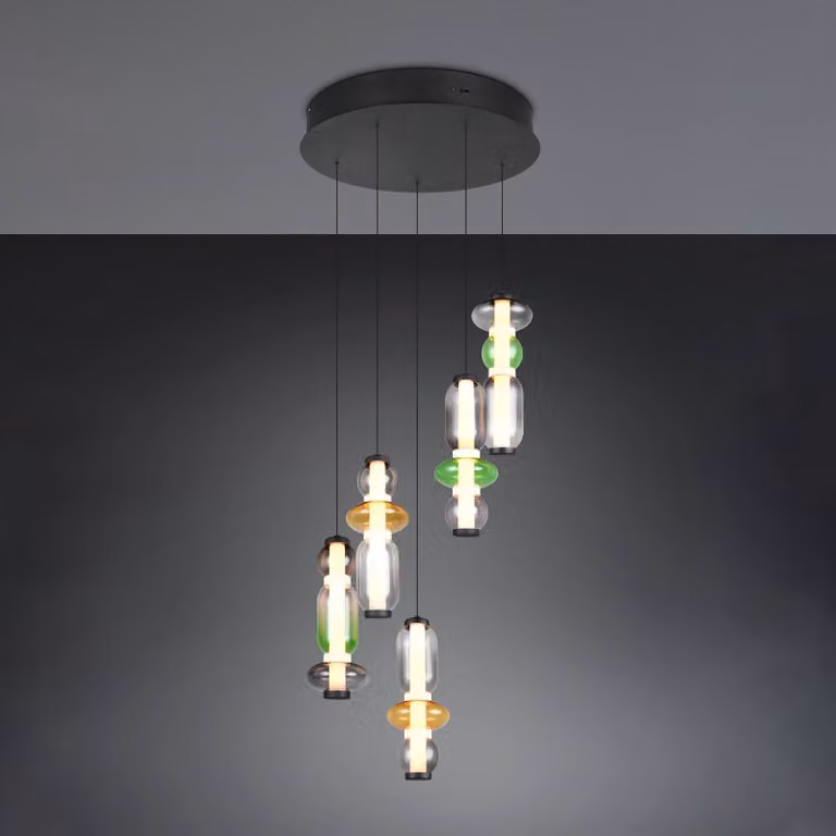 Trio Lighting Lampada a sospensione in vetro Minerva, dimmerabile, Multicolore, Soggiorno / Sala da pranzo, Vetro, Lampada a sospensione