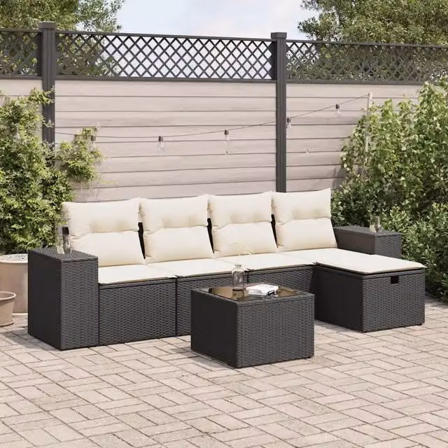 Set Divano da Giardino 6 pz con Cuscini Nero in Polyrattan 3325672