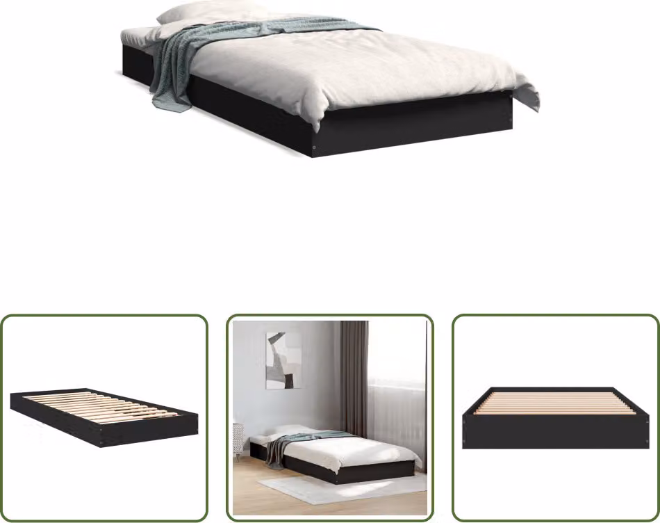The Living Store Struttura letto nera 75x190 cm in materiale ligneo