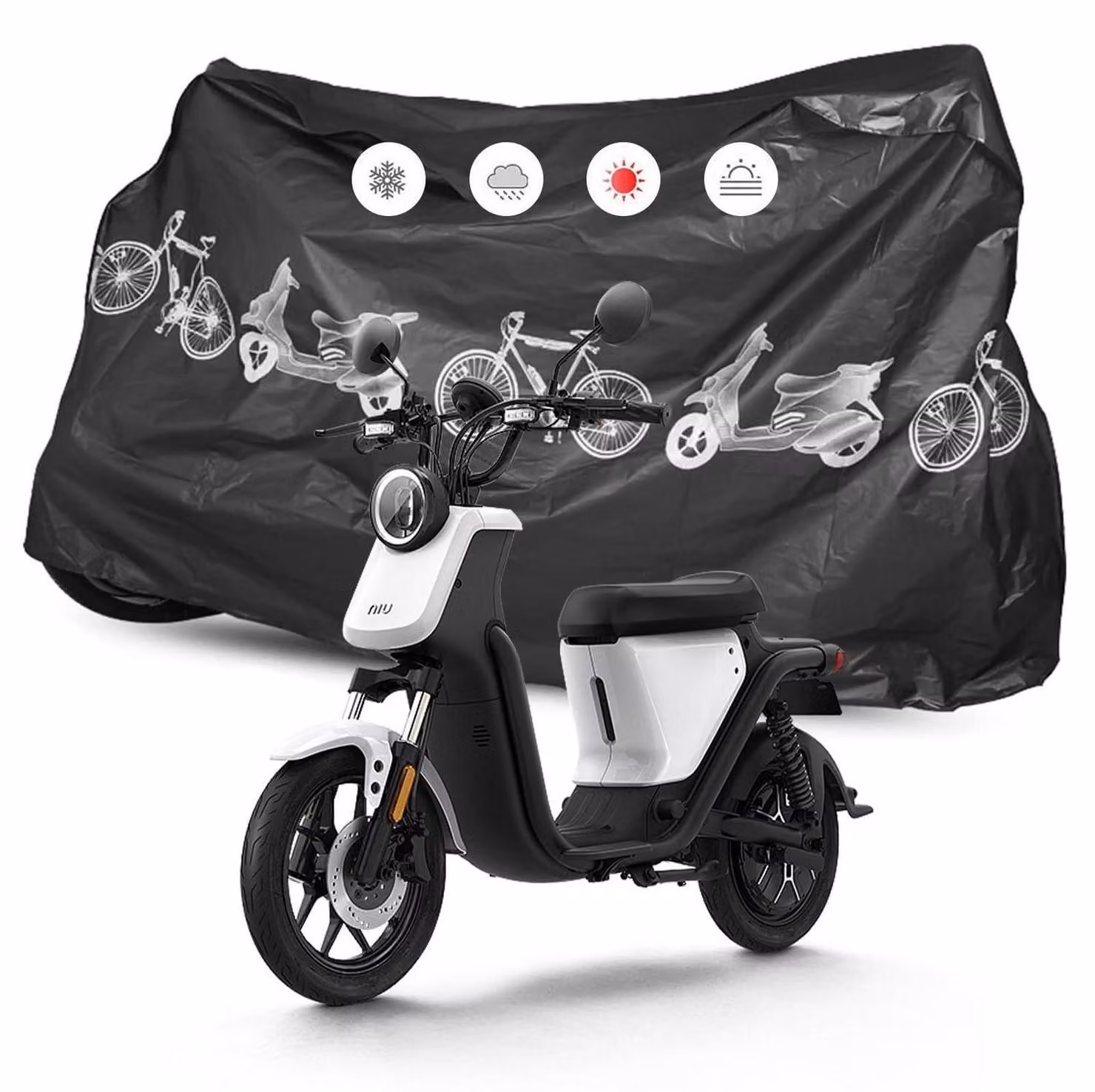 Copertura impermeabile per motociclette, resistente alle intemperie invernali, dimensioni L 200x110 cm, realizzata in poliestere e PEVA