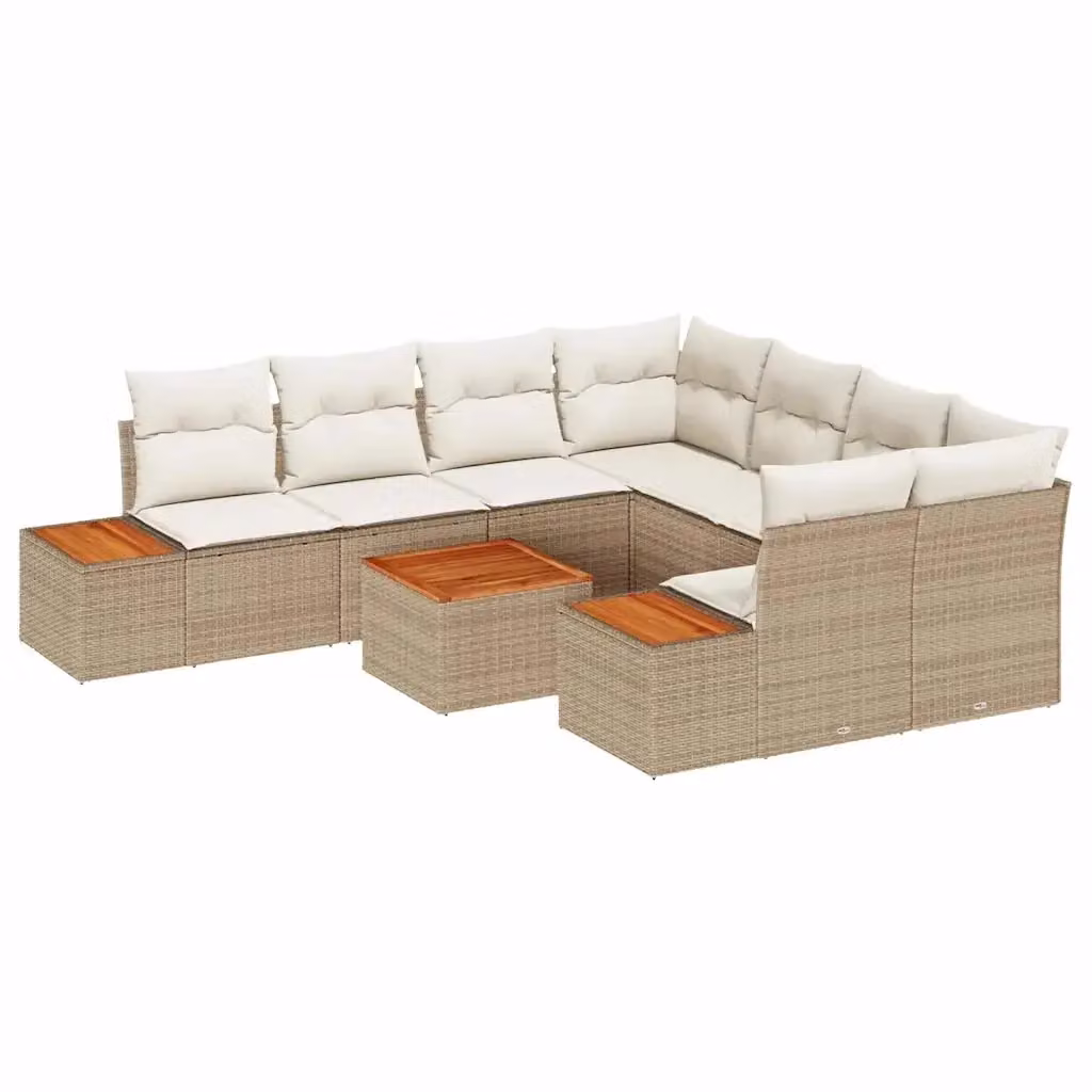 Set Divano da Giardino a Forma di U vidaXL in Rattan Beige con Cuscini e Tavolino da Esterno – 2