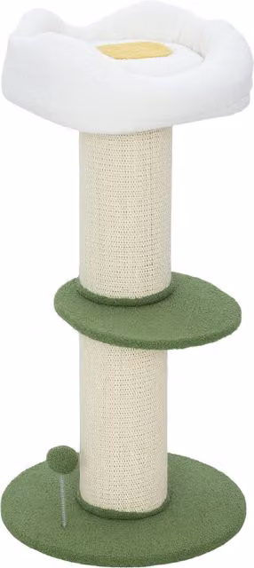 Albero Tiragraffi per Gatti PawHut con Palo in Sisal e Lettino a Forma di Fiore, Verde, Altezza: 92 cm – 1