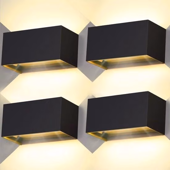 Lampada da Parete Interna ed Esterna - Set da 4 - LED - Impermeabile - 20W - Lampada Esterna - Illuminazione Esterna - Bianco Caldo (3000K) - Nero