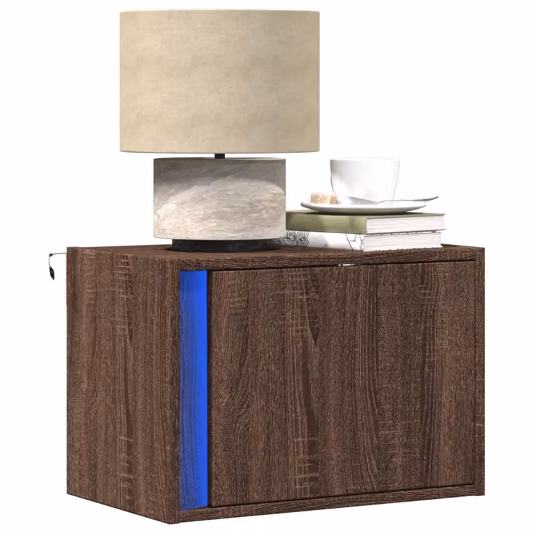 Set di 2 comodini da parete con luci LED integrata vidaXL in colore marrone rovere