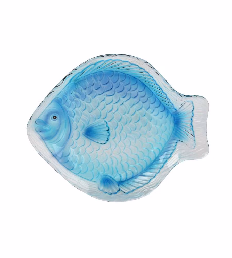 Kaemingk Vassoio decorativo blu vetro pesce 26,5x32 cm