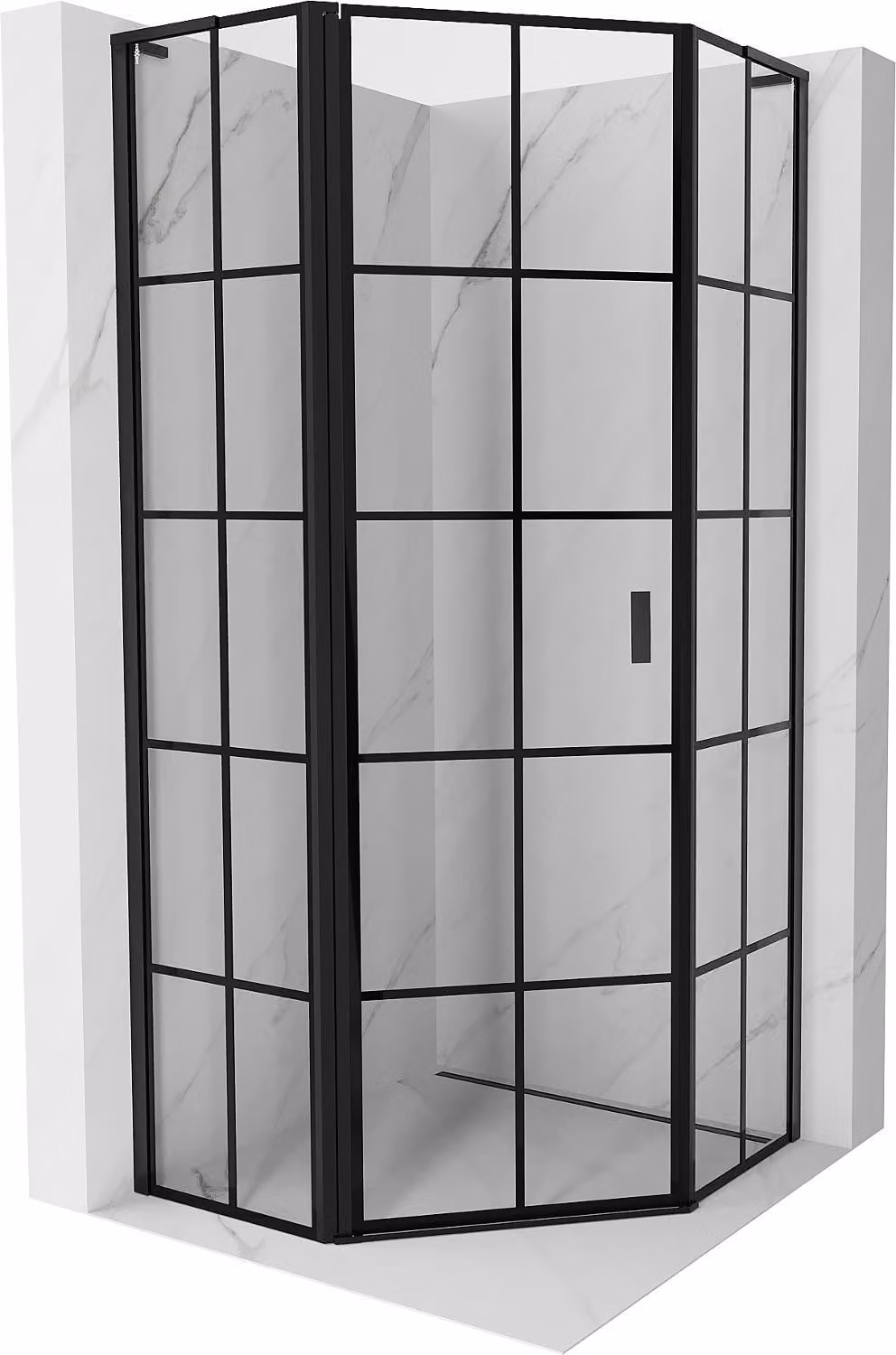 Mexen Mist L cabina doccia pentagonale a battente sinistra 100 x 100 cm, griglia nera, nero - 8A8L-100-100-70-77-L