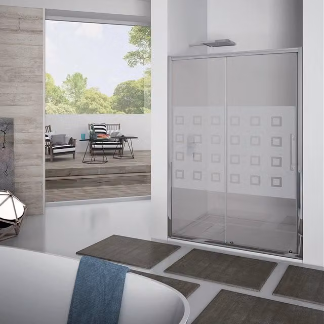 Porta scorrevole 137-141 cm , vetro serigrafato 6 mm, h. 1,95 cerniere sganciabili -new plus