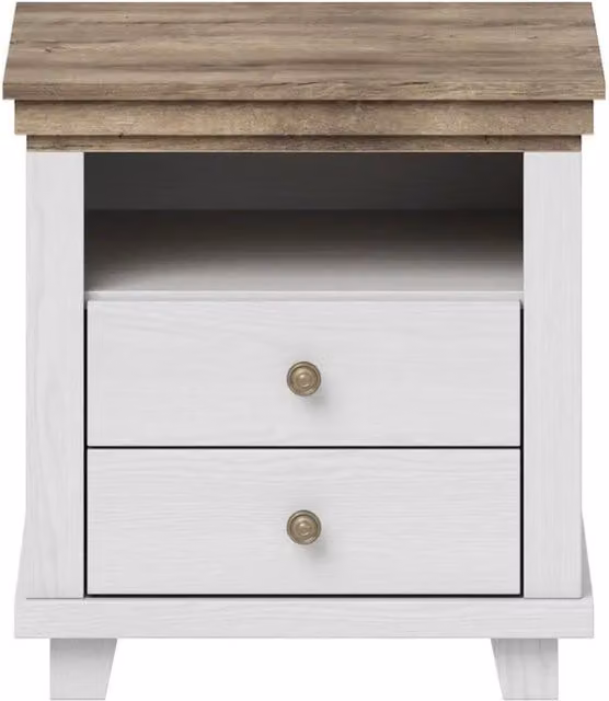 Tavolino da notte ASSIA – 2 cassetti + 1 vano – Bianco e rovere – Stile scandinavo