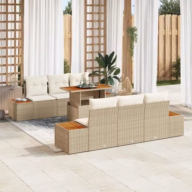 Set Divano da Giardino 7 pz Beige Poly Rattan 3358770