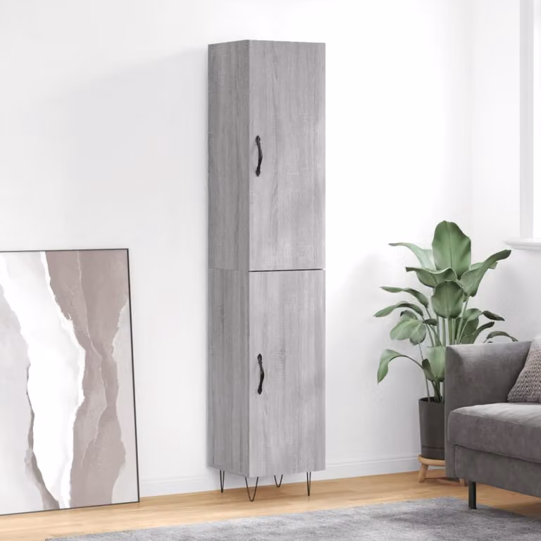 Credenza moderna vidaXL in legno e MDF Grigio Sonoma, L/P/H: 34,5 x 34 x 180 cm
