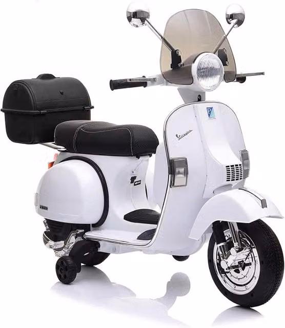 Moto Scooter Elettrico per Bambini Piaggio Vespa PX150 Full con Parabrezza e Bauletto Bianco – 1