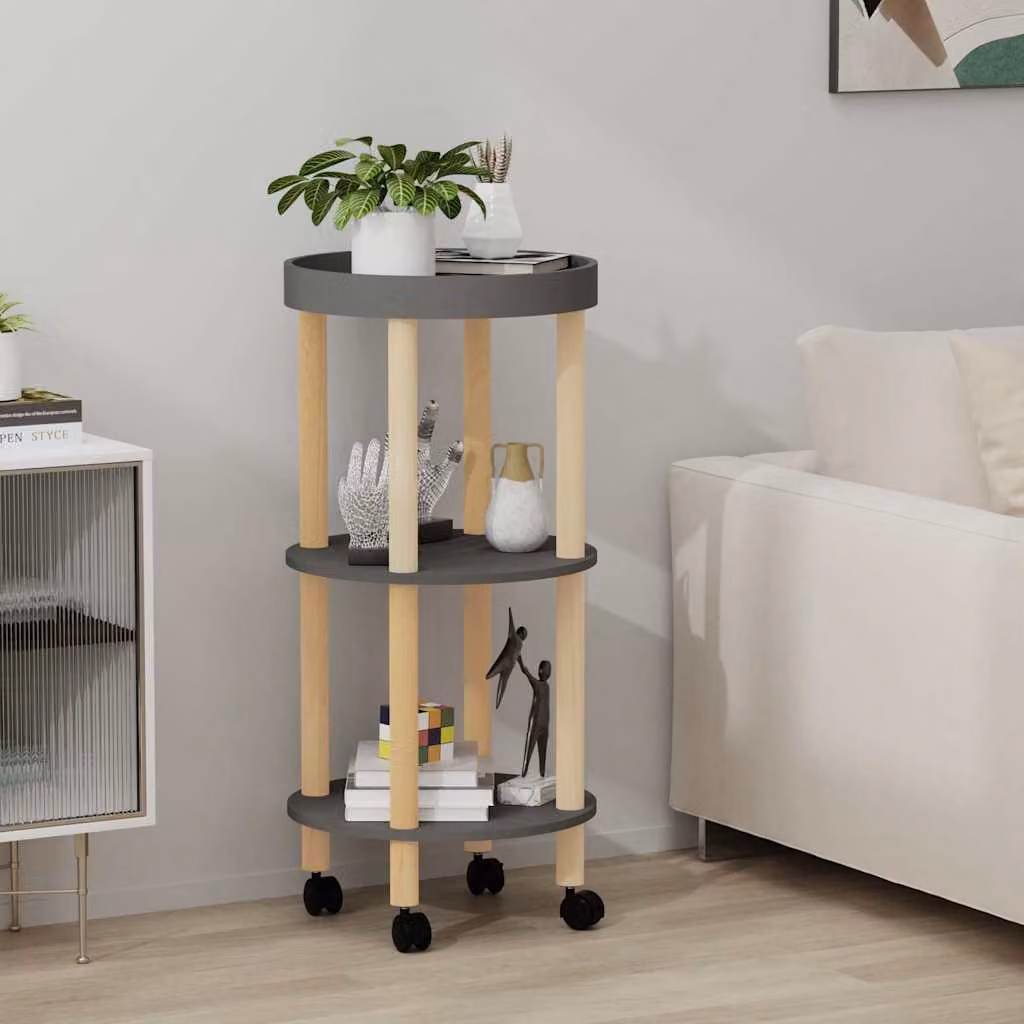 vidaXL Carrello con 3 Ripiani in Legno di Pino e Multistrato Grigio L/P/H: 38 x 38 x 82 cm