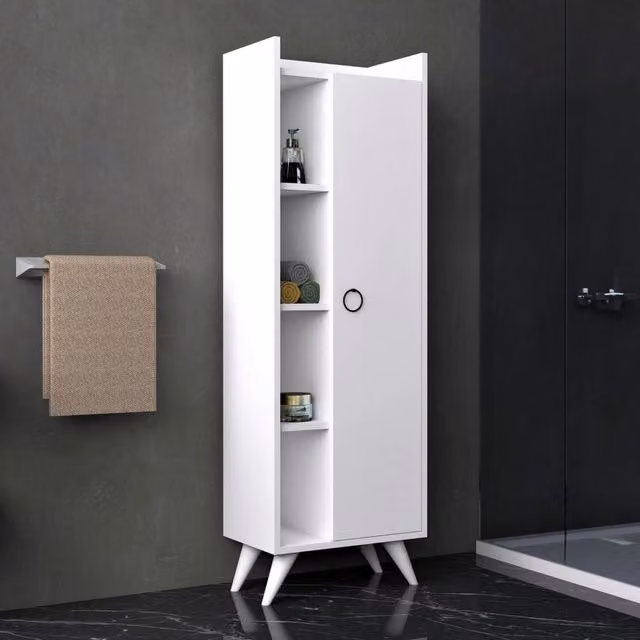 DMORA Mobile Colonna Moderno con Ante e Ripiani Interni, Bianco Opaco, L: 50 cm, P: 32 cm, H: 140 cm