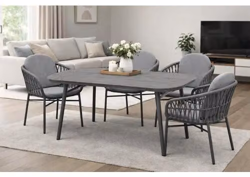 Set di sedute Destiny COMO SAN MARINO 4 poltrone + tavolo 180x90x74 cm, semiovale, grigio