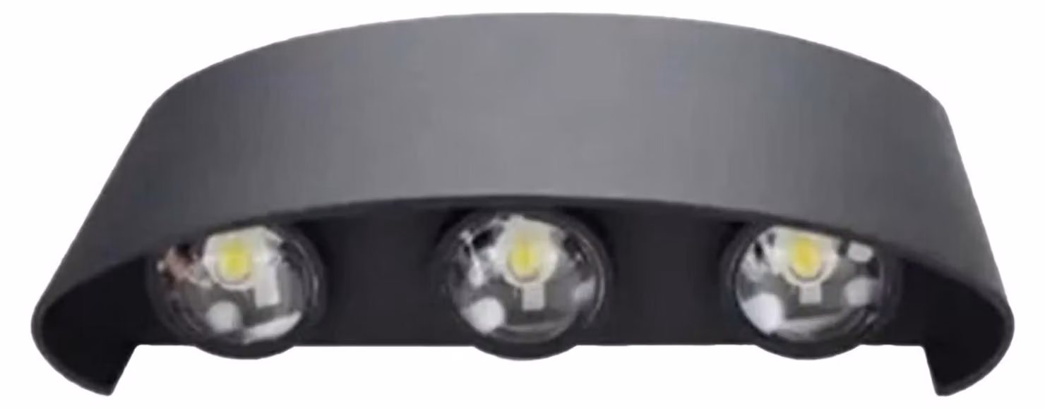 Lampada a parete LED per esterni, a 6 luci, 6W, in alluminio, colore nero, con luce direzionabile verso l'alto e verso il basso