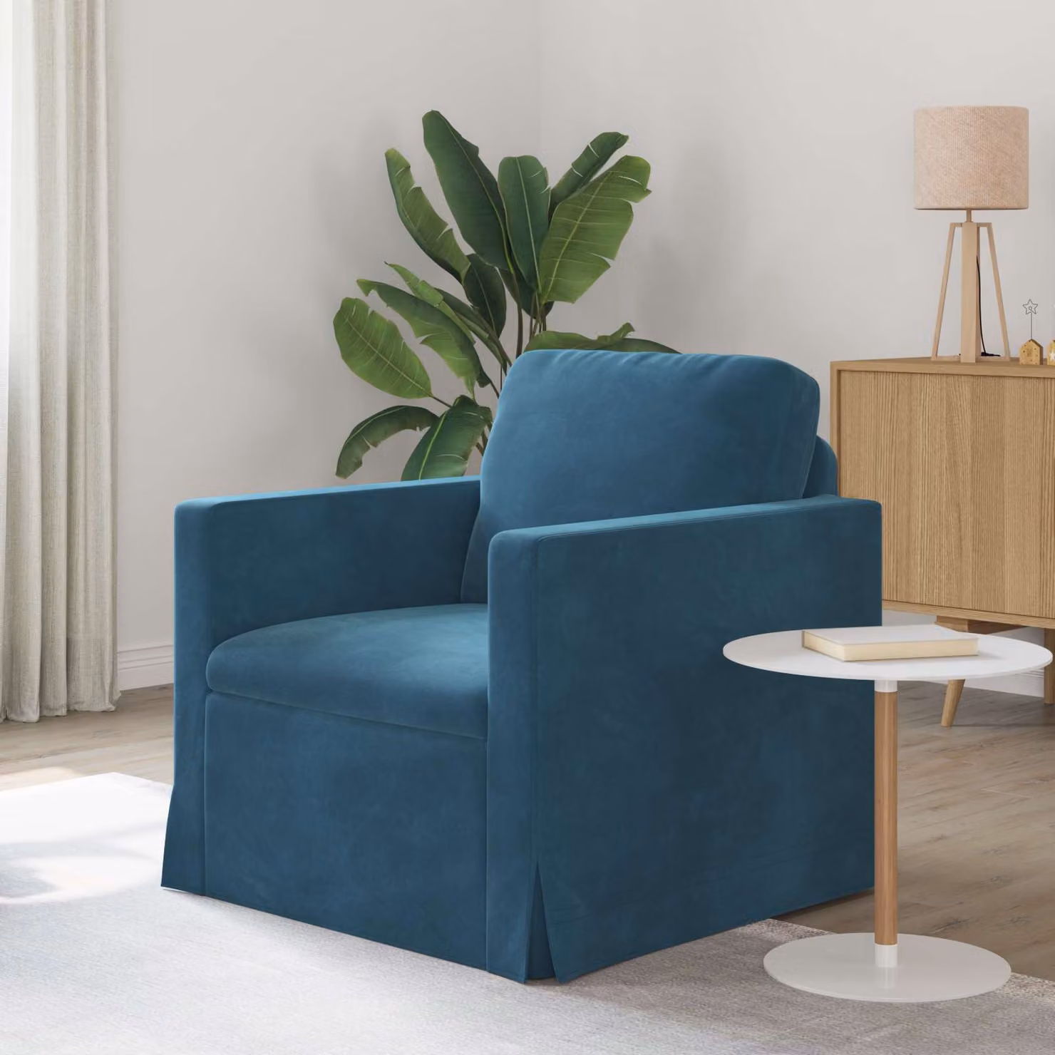 Divano moderno vidaXL in velluto blu con struttura in metallo e coperture rimovibili L/P/H: 78 x 78 x 80 cm