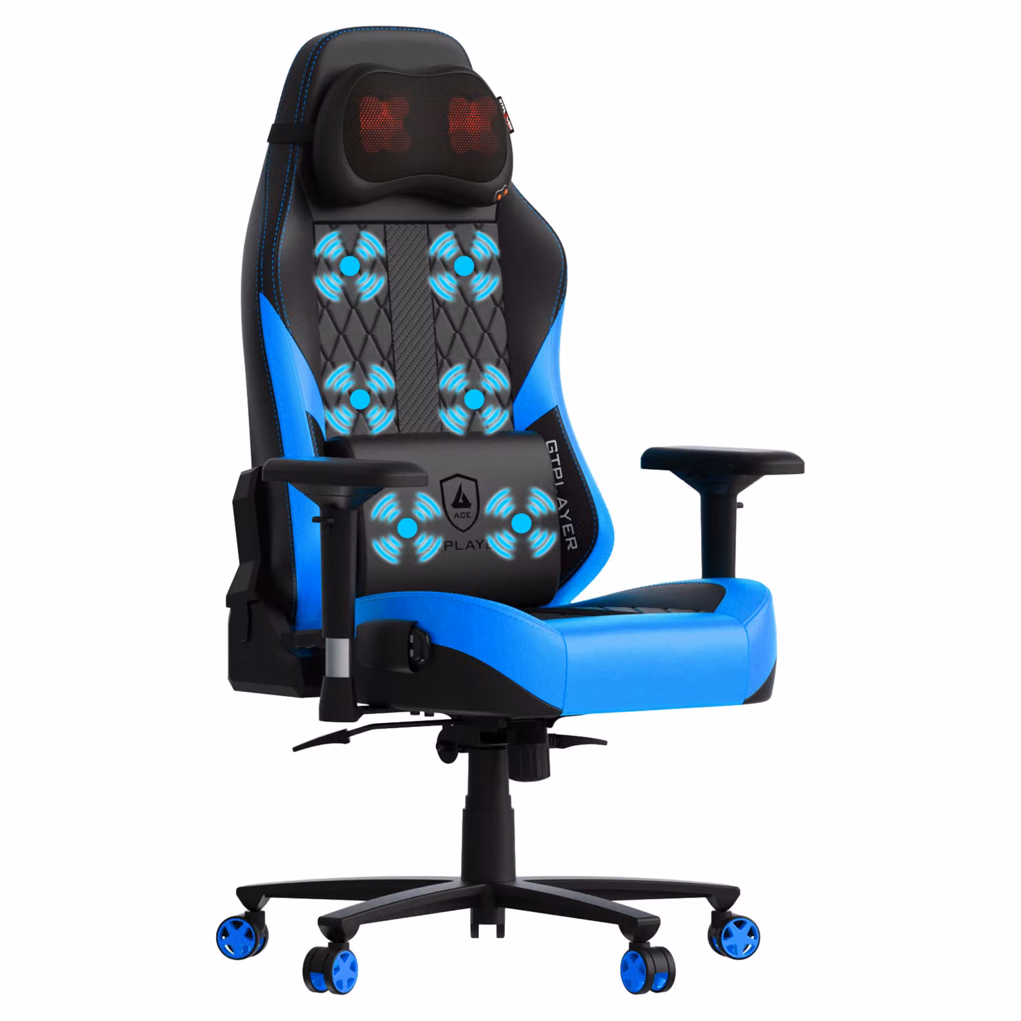 GTPLAYER sedia da gioco con massaggio, sedia da gioco con cuscino a molla poggiapiedi, poltrona da gioco ergonomica sedia da ufficio 4D braccioli, sedia per PC blu