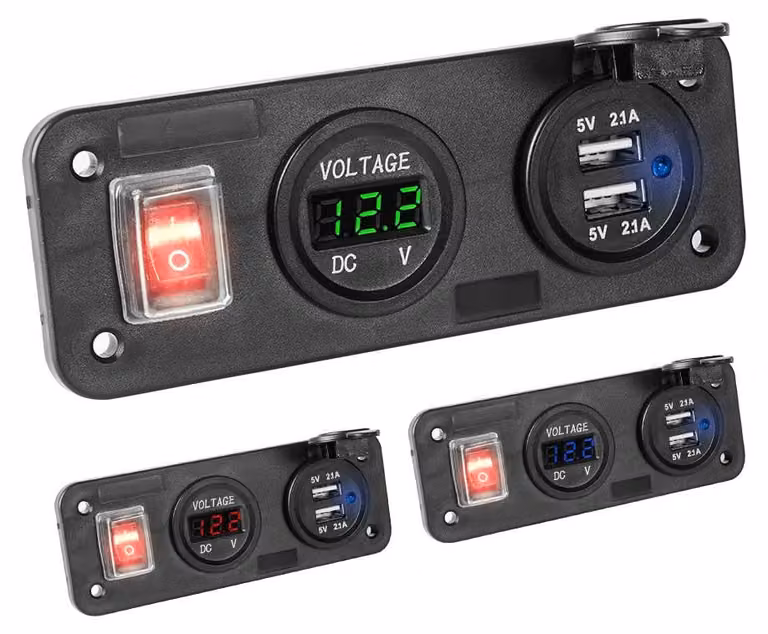 Adattatore USB duale 2x2,1 A, voltmetro LED, interruttore on/off, kit fai-da-te, colore rosso