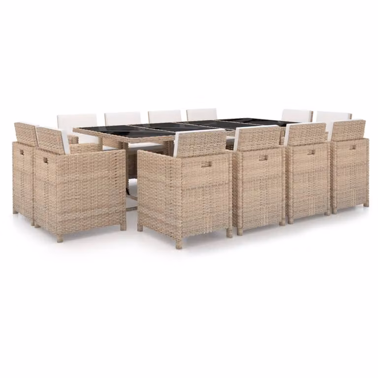 The Living Store Set da pranzo da giardino 13 pezzi con cuscini in poly rattan beige