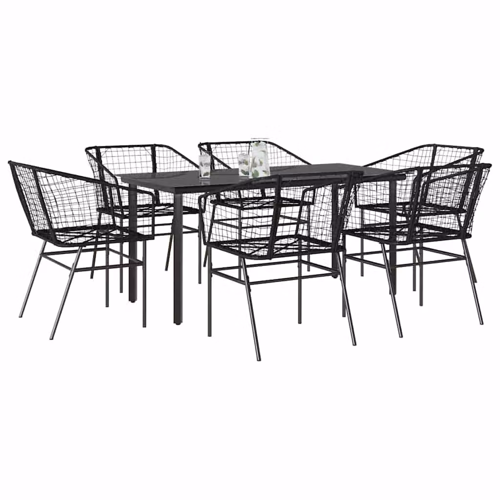Set da pranzo da giardino vidaXL in 7 pezzi in polyrattan nero con piano in vetro
