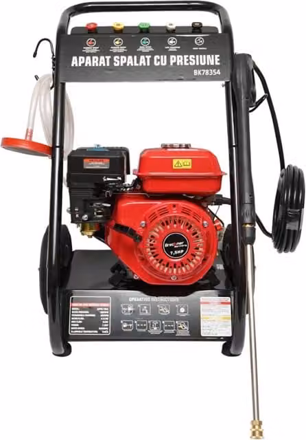 Idropulitrice a scoppio Breckner da 7,5 CV con 18 MPa, completa di tubo e pistola, colore rosso