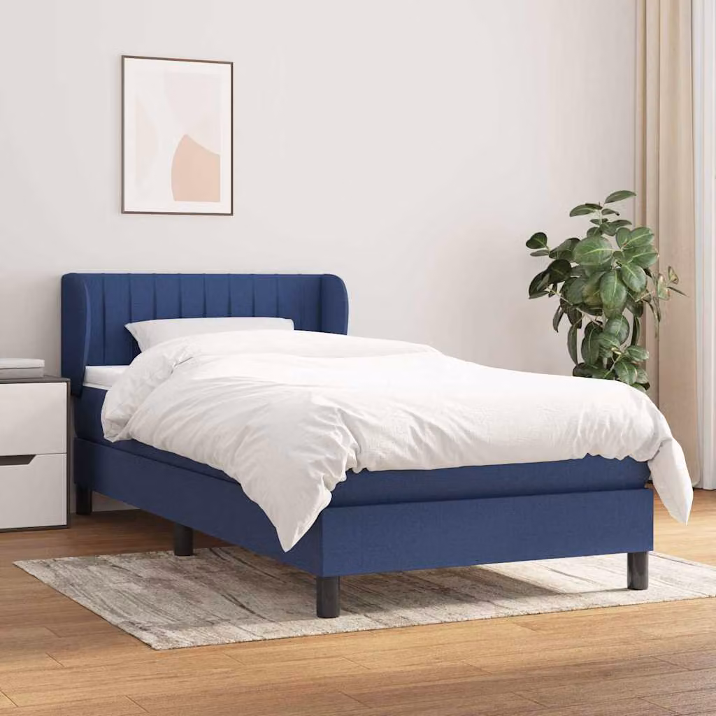 vidaXL Giroletto a Molle con Materasso Ibrido in Tessuto Blu e Bianco L/P/H: 203 x 103 x 88 cm – 1