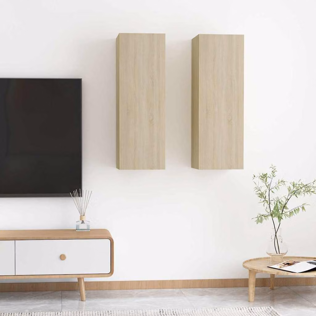 Set di 2 Mobili TV Moderni vidaXL in Legno Rovere Sonoma, L/P/H: 30,5 x 30 x 90 cm