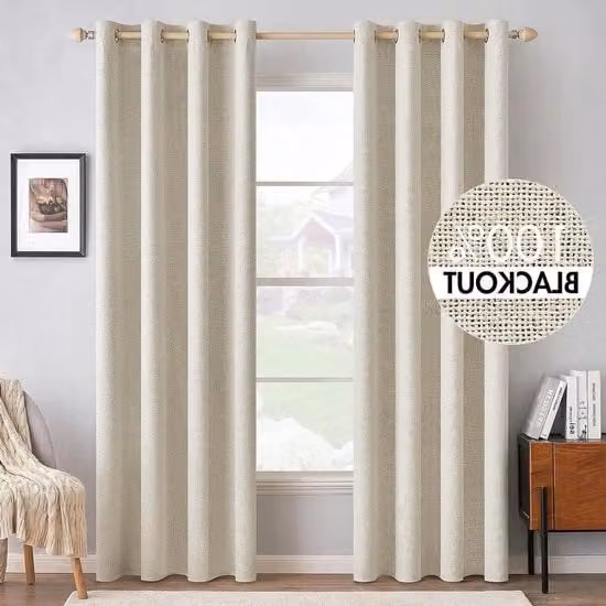 Gordini termoisolanti opacchi con anelli - Set da 2, 140 x 245 cm - Crema
