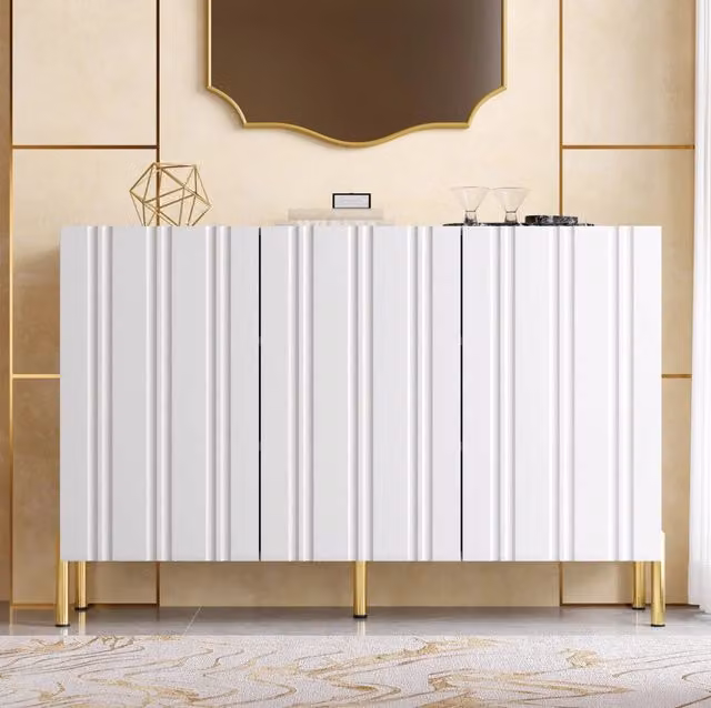 Credenza portascarpe a 3 ante con scanalature verticali; MDF e truciolare; bianco