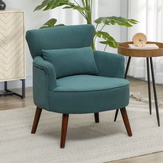 Poltrona REDOM con braccioli curvi e struttura in legno massello, colore verde, L: 69,5 cm, P: 69,0 cm, H: 78,0 cm