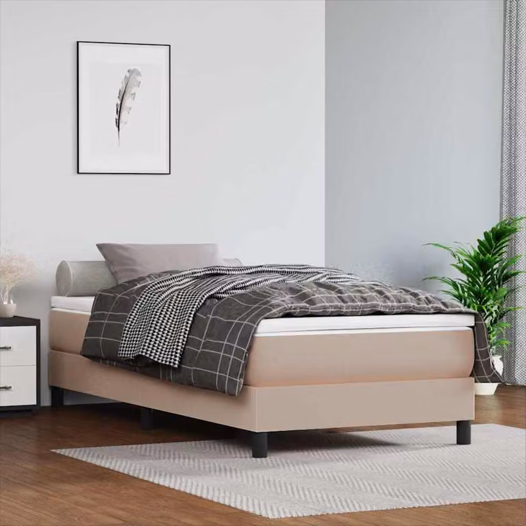vidaXL Giroletto a Molle con Materasso Ibrido in Similpelle Cappuccino L/P/H: 90 x 200 cm