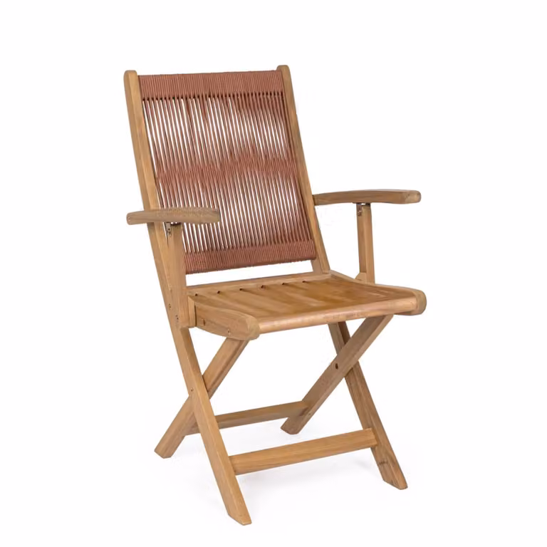 Set di 4 sedie pieghevoli MONSARAZ in legno di acacia e corda rosso corallo
