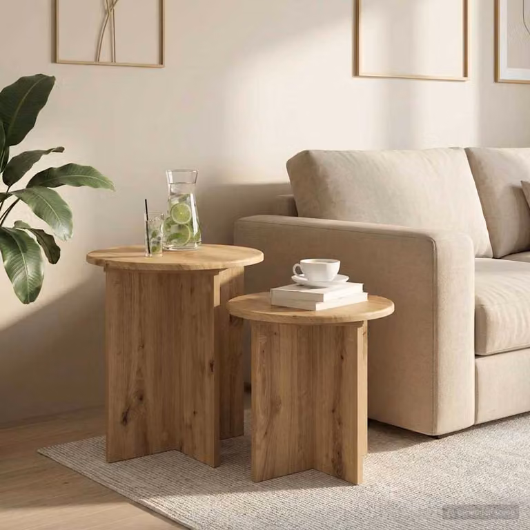 Set di 2 tavolini rotondi vidaXL in rovere marrone con finitura opaca, Ø 45 cm