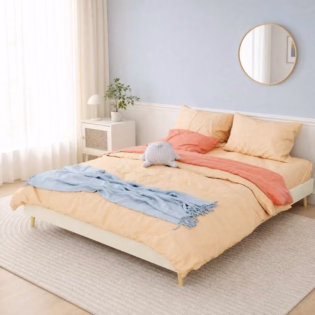 Letto moderno Mivray con struttura in metallo rivestita in tessuto beige L 160 x P 200 cm