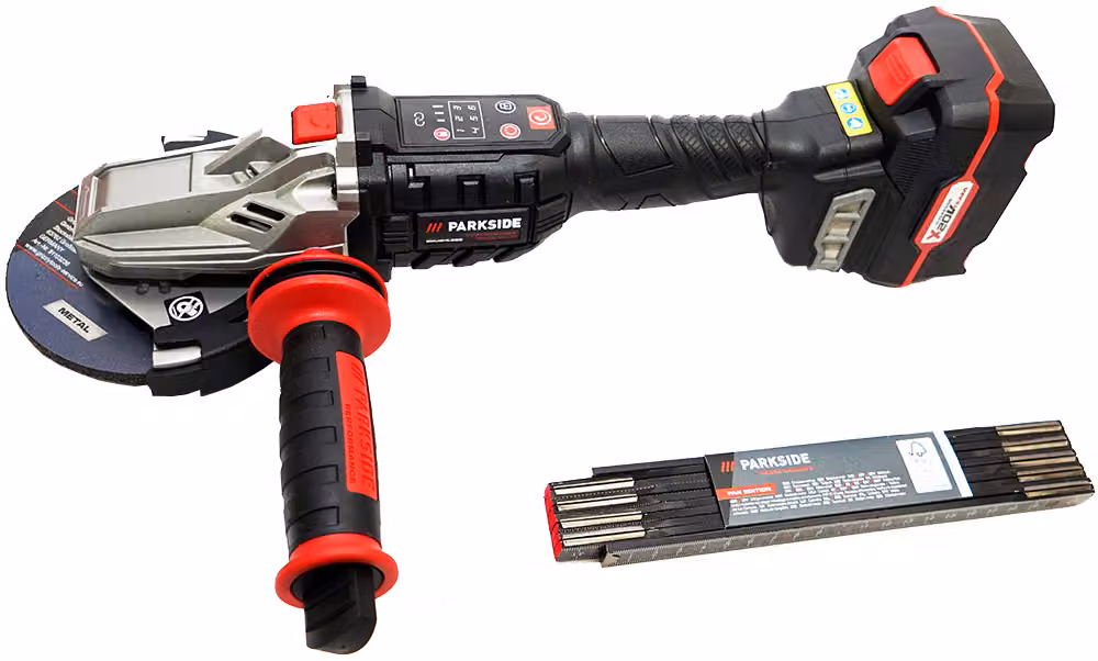 PARKSIDE PERFORMANCE® Smerigliatrice angolare a batteria da 20 V con testa piatta PPWSFA 20-Li / incl. batteria (4 Ah) e caricabatteria (4,5 A)