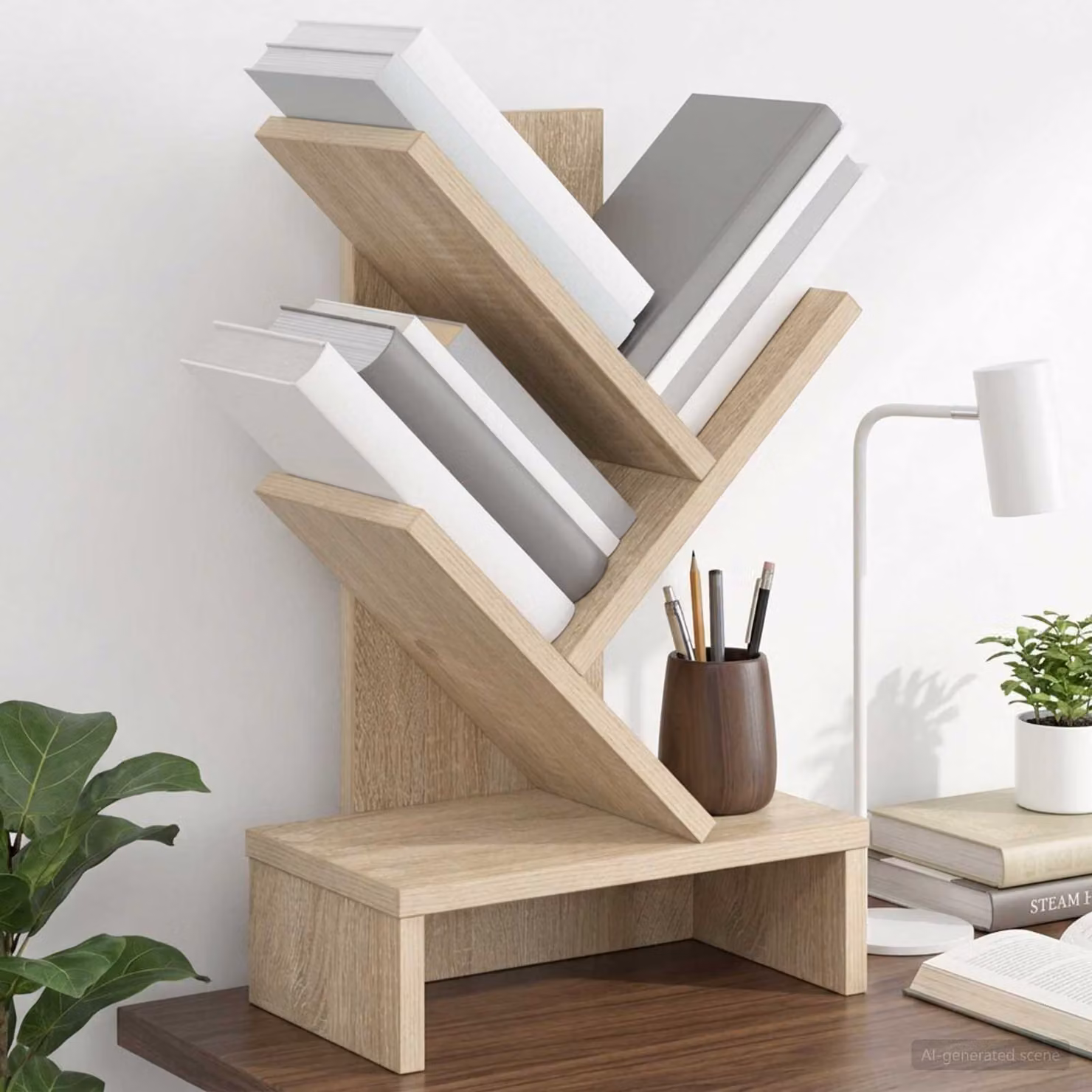 Scaffale per Libri a Forma di Albero vidaXL con 3 Strati, Colore Marrone e Beige, L/P/H: 30 x 18 x 48 cm
