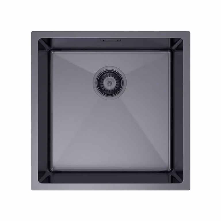 VBChome Lavello da cucina 44×44 cm in acciaio inossidabile color grafite senza sgocciolatoio, 1 vasca, lavello da incasso, profondità 21 cm, mobile sottolavello minimo 50 cm, lavello da incasso