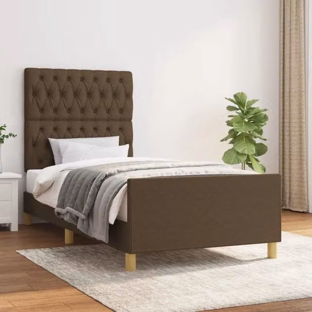 Giroletto vidaXL in tessuto marrone con struttura in legno e doghe, L/P/H: 203 x 93 x 128 cm – 1