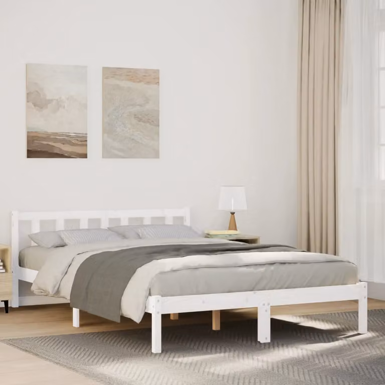 Letto extra lungo vidaXL in pino bianco con doghe fisse L/P/H: 140 x 225,5 x 69,5 cm