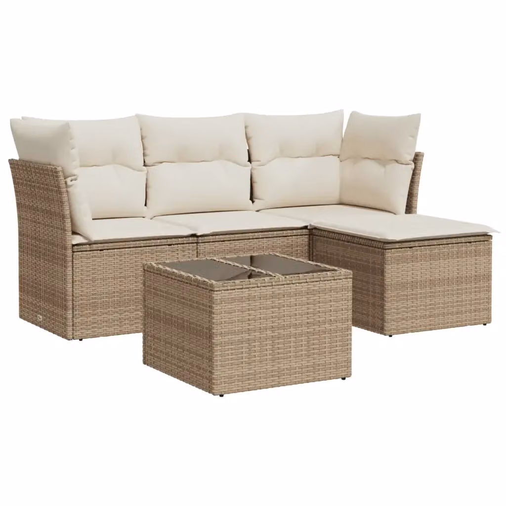 Set Divano da Giardino a L VIDAXL in Polyrattan con Cuscini Beige, 5 Pezzi – 2