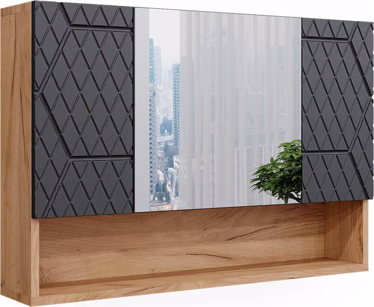 Specchio contenitore bagno Vicco Irma Antracite con struttura a nido d'ape 80.1 x 55 cm, Model 42858