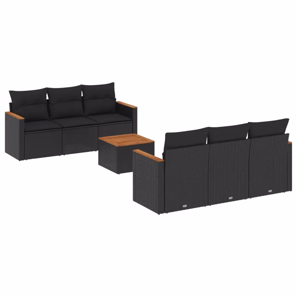 vidaXL Set Divani da Giardino Moderno in Polyrattan Nero con 7 Cuscini e Tavolino da Esterno – 2