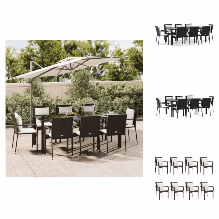 vidaXL set da pranzo da giardino 9 pezzi con cuscini in poly rattan nero - Set di mobili da giardino