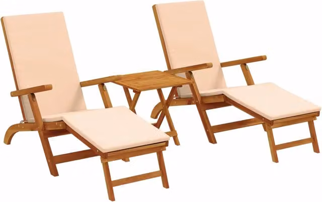 Lettino Prendisole | Sdraio da giardino | Lettino da sole reclinabile e pieghevole 3 pz Beige