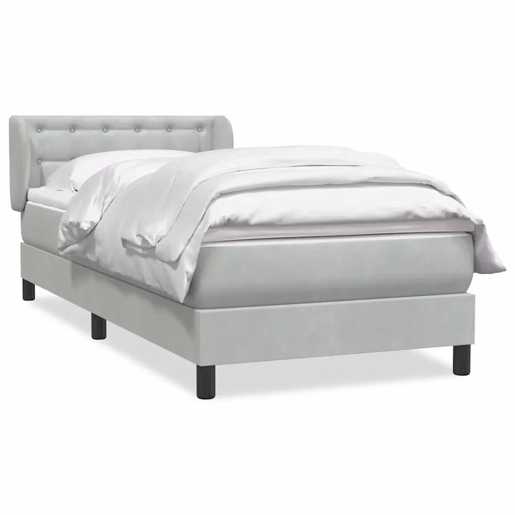 Letto con Giroletto a Molle e Materasso Ibrido vidaXL in Velluto Grigio e Bianco L: 80 cm, P: 223 cm, H: 83 cm – 2