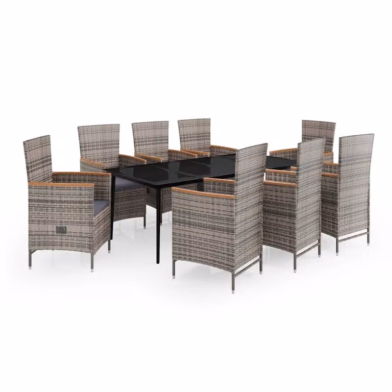 Set da Pranzo da Giardino 9 pz con Cuscini Grigio