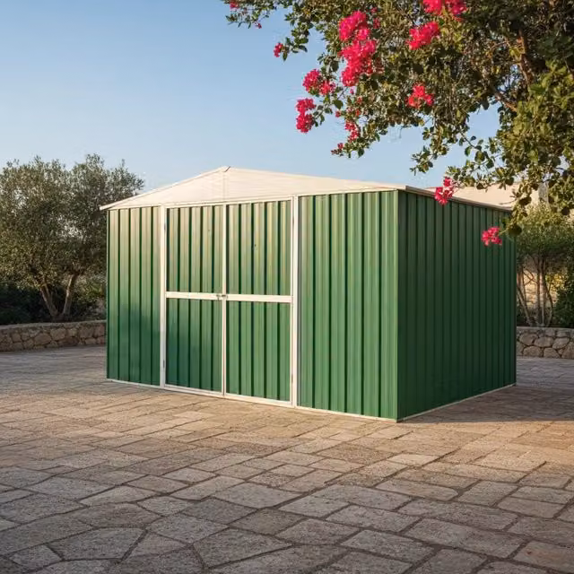 Box acciaio casetta giardino in lamiera deposito attrezzi 360x175cm x h 212cm - 110 kg - 6,30 mq VERDE