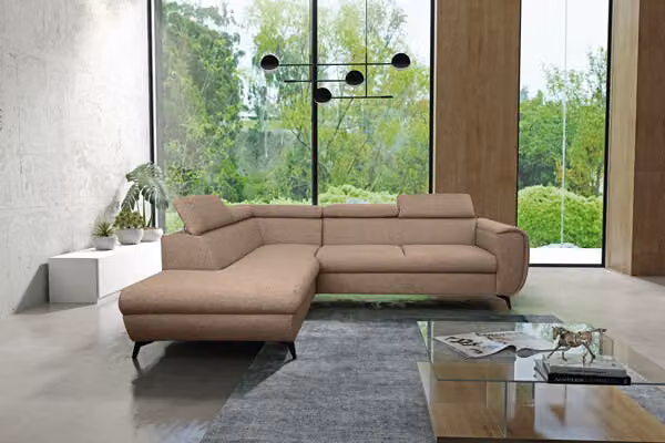 Divano ad angolo "Mona" Divano ad angolo funzione letto beige marrone Recamiere sinistra