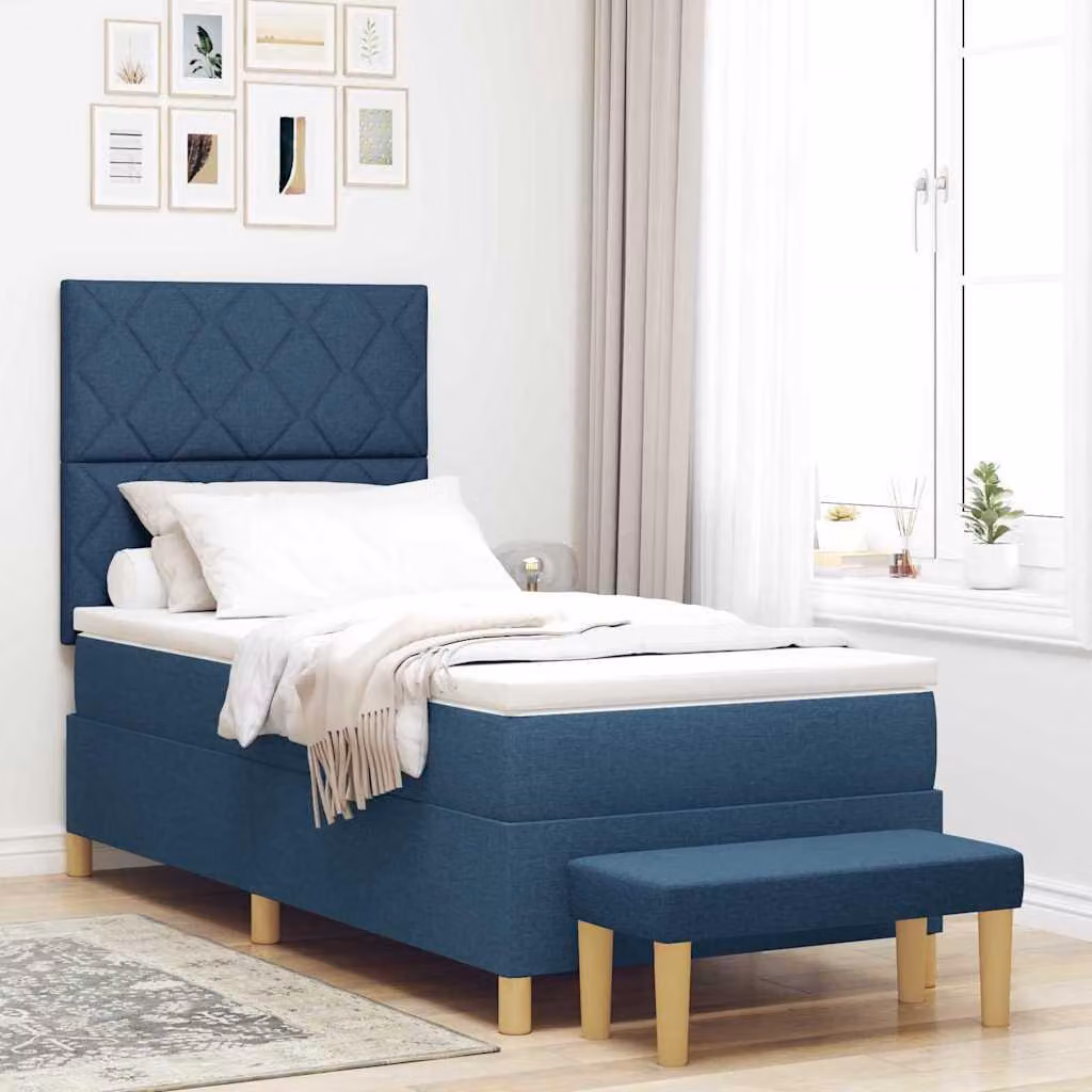 Maison Exclusive - Letto boxspring con testiera blu 190 x 90 cm in tessuto